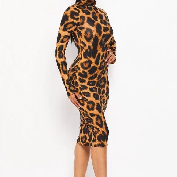 knee length dresses for ladies Final Sale Plus Size Reversible Bodycon Midi Dress in Animal Print main image 0